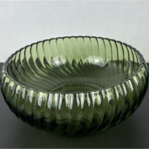 Vintage Green Depression Glass Bowl Anchor Hocking Art Deco Pressed Spiral 6"